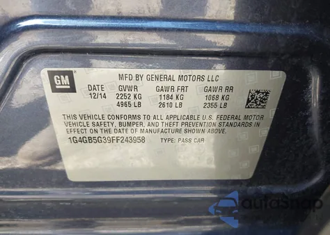 2015 Buick Lacrosse Leather z USA, uszkodzony, nr VIN 1G4GB5G39FF243958